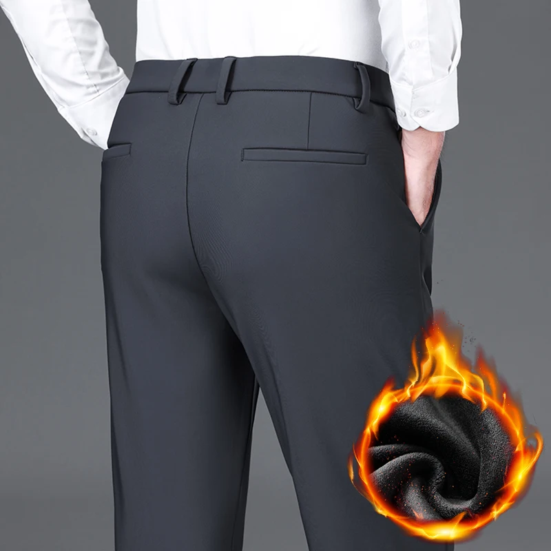 フリースメンズパンツ冬の新ファッションベルベット無地クラシックビジネスカジュアル肥厚暖かい豪華なズボンブランド服