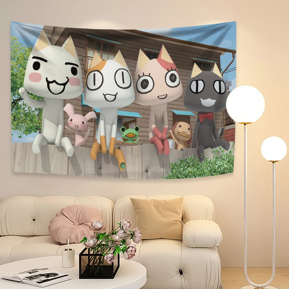 Cartoon Inoue Toro Cute Tapestry Kawaii Cat Prints 4 Holes Home and Garden Flag Wall Hanging Bedroom Dorm Background Wall Banner