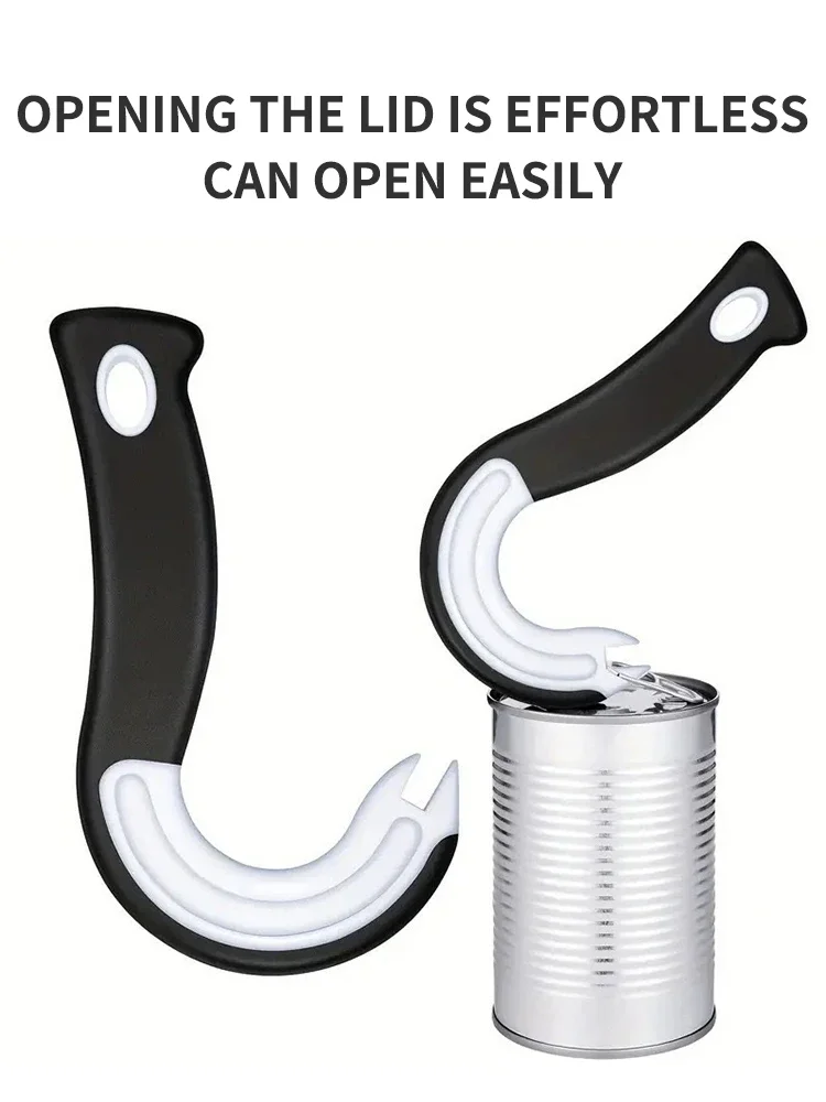 1PCS Portable J-Shaped Easy Grip Tin Openers Kitchen Non-Slip Jar Opener Lid Opening Tools Ring Pull Can Opener Multifunctional
