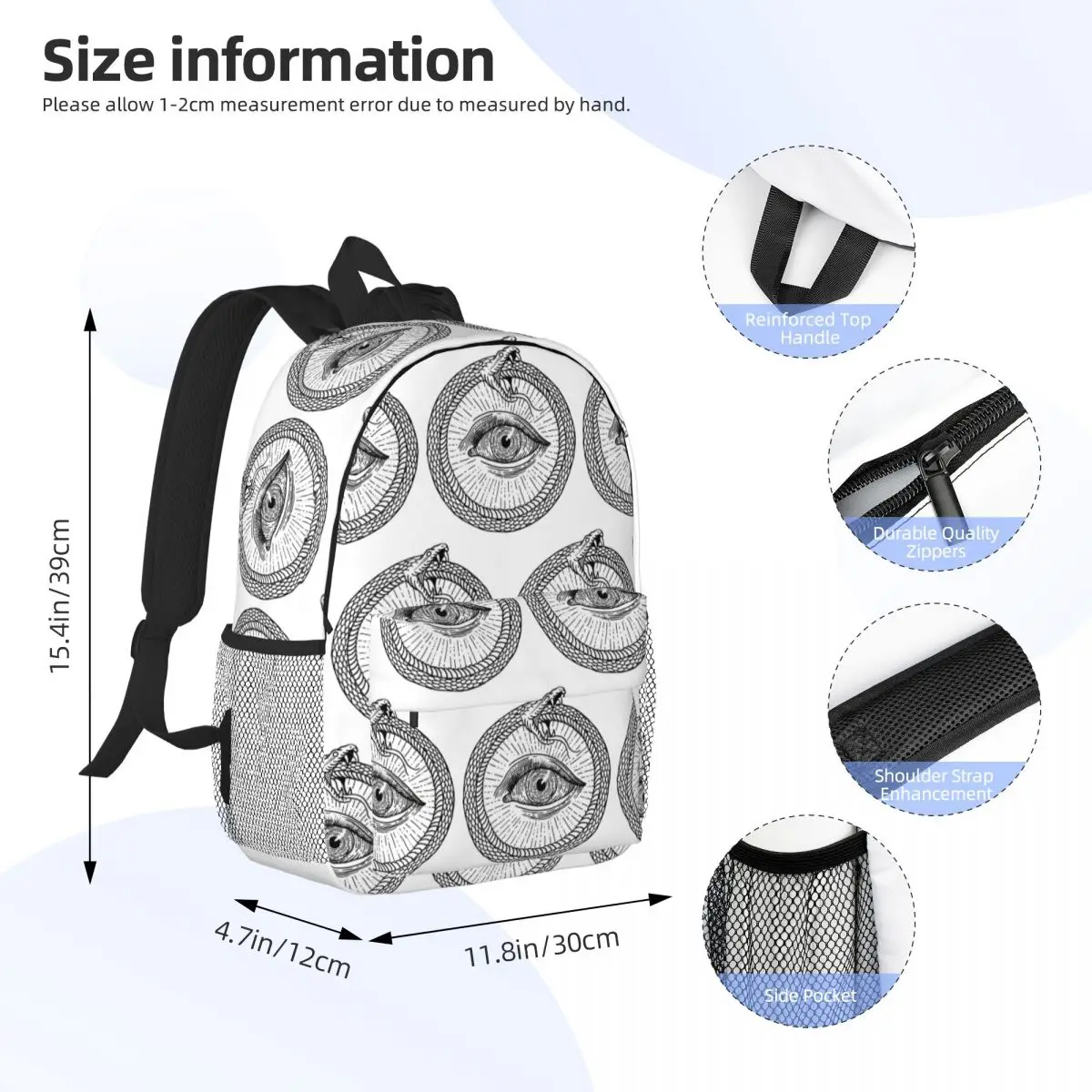 Esoteric Illustration Of Ouroboros Snake Backpack Student Boys Girls BookBag Men Women School Bag Computer Shoulder Bags