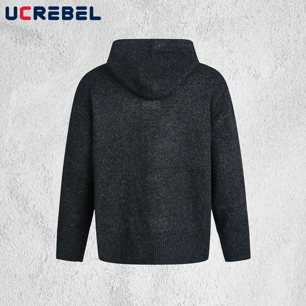 Maglione con cappuccio con tasca frontale Uomo Autunno Inverno Retro High Street Pullover lavorato a maglia a maniche lunghe con spalle scoperte allentate