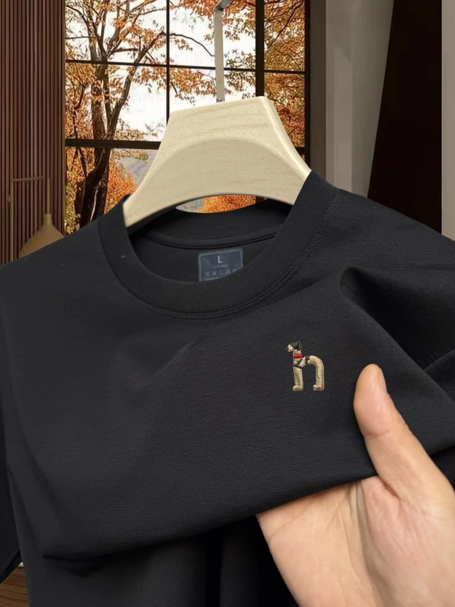 

Summer Men's Customized Dog Embroidery Short Sleeve New Fashion Silk Cotton Round Neck T-shirt High Quality Elastic T-shirt Top