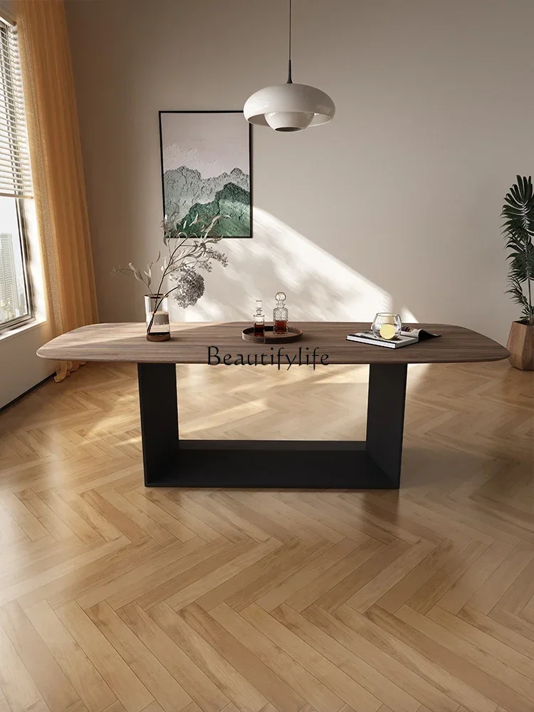 FGNorth American black walnut dining table Italian minimalist solid wood rectangular retro wabi sabi dining table
