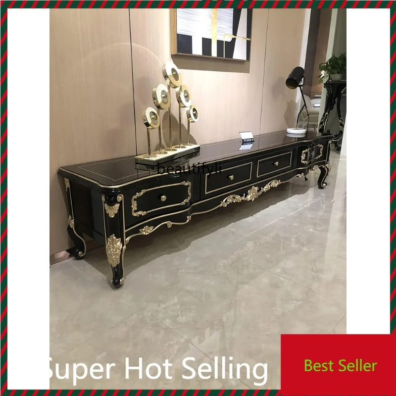 M71 European Entry Lux Solid Wood TV Cabinet Living Room Neoclassical Luxury Carved Curio Cabinet Violet Floor Cabinet