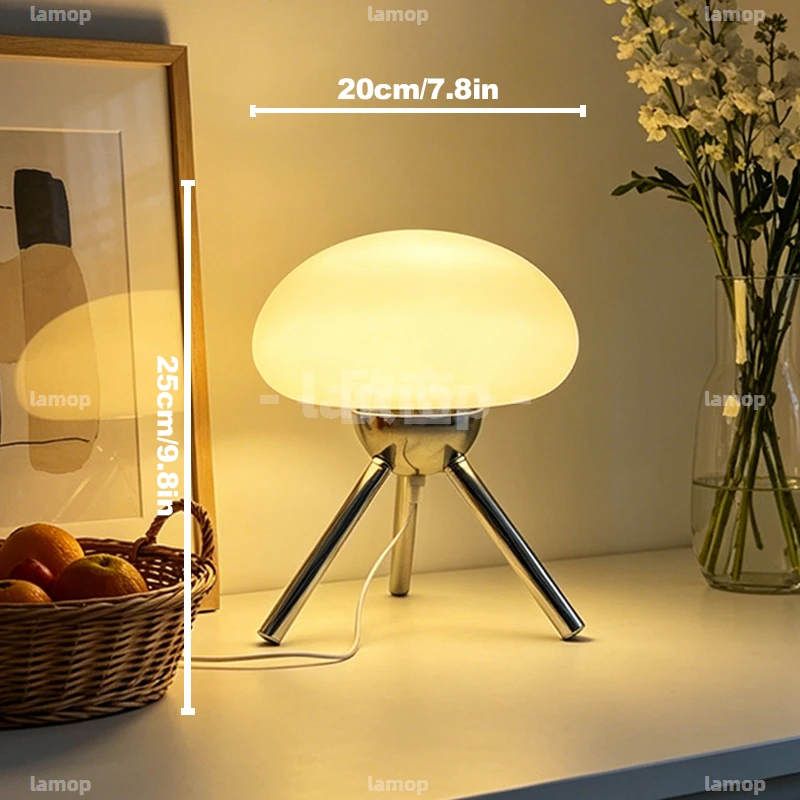 Wide‑Flat Oval‑Dome Glass Table Lamp,Soft Light‑Shadow Ambient Light,Korean Healing‑Style Lamp for Apartment Nightstand Decor