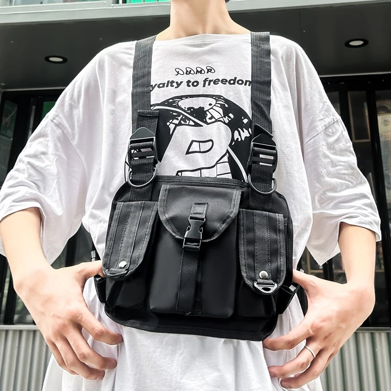 

Functional Tactical Chest Bag For Men Fashion Bullet Hip Hop Vest Streetwear Bag Unisex Waist Pack Black Wild Chest Rig Bag