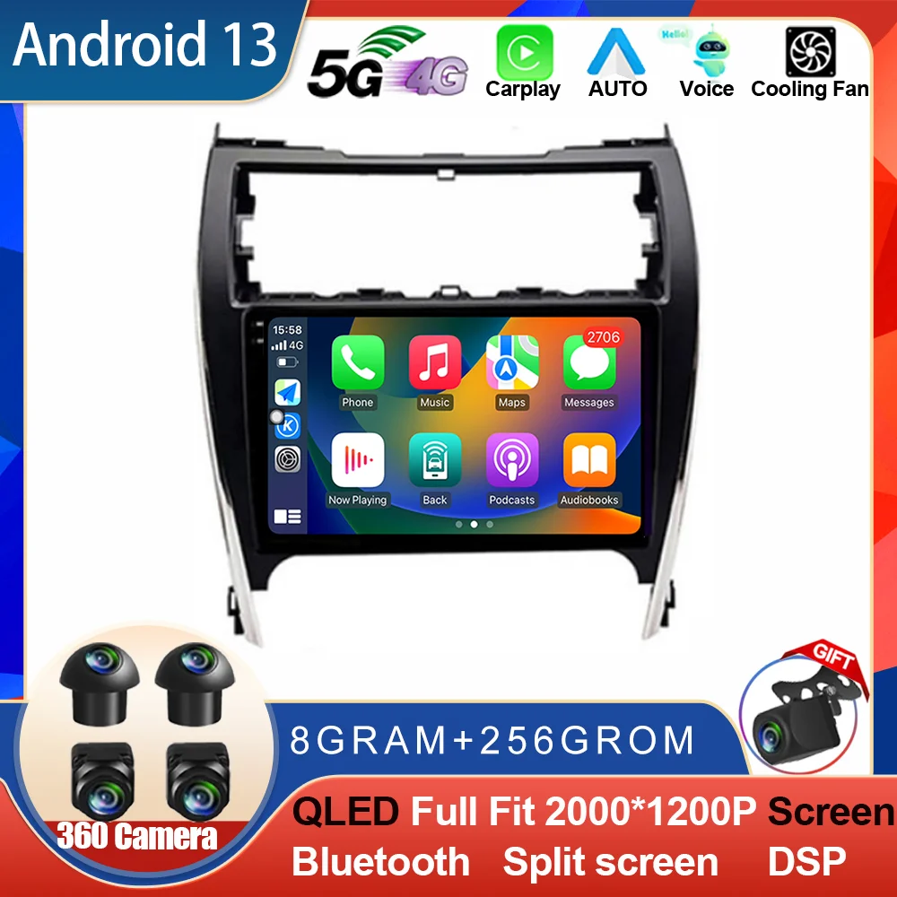 Rádio de carro Android 13 para Toyota Camry 7, Carplay, Reprodutor de vídeo multimídia automático, navegação GPS, 4G, WiFi, BT, DSP, XV 50, 55, 2014-2017