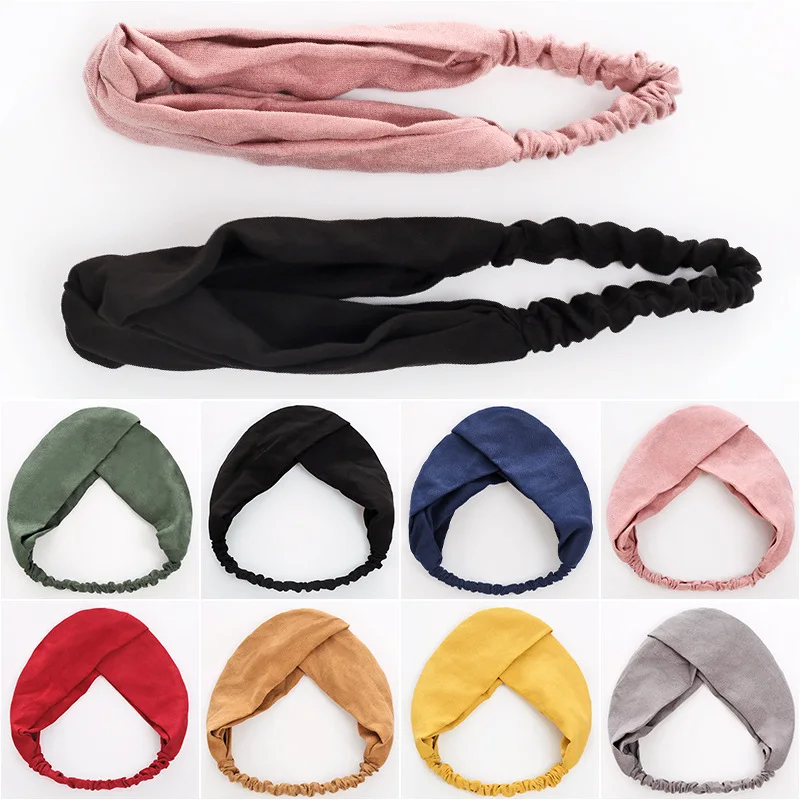 Turbante cruzado para mujer, diademas sólidas anudadas, diademas Bohemias de gamuza para niña, lazo dulce, envoltura para la cabeza, accesorios para