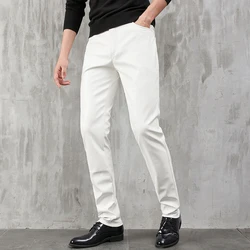 Men's Leather Pants Skinny Fit Stretch Fashion PU Leather Trousers Nightclub Party & Dance Pants Thin