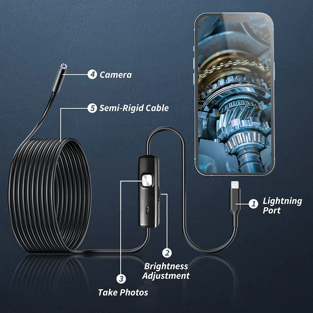 Imagem -02 - Lente Dupla Tubulação Endoscópica Endoscópio Boroscópio Estetoscópio Ferramentas de Inspeção Câmera com Luzes para Smartphone Iphone Ios Carros