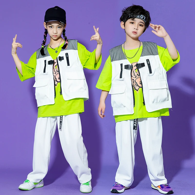 Kids Hip Hop Clothing White Jacket Vest Tops Thsirt Streetwear Baggy Pants For Girl Boy Ballroom Jazz Dance Costume Clothes