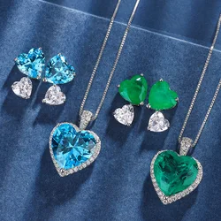 2023 New Exquisite 925 Silver Lab Emerald Topaz Jewelry Sets Charms Heat Shape Gemstone Wedding Engagement Earring Necklace