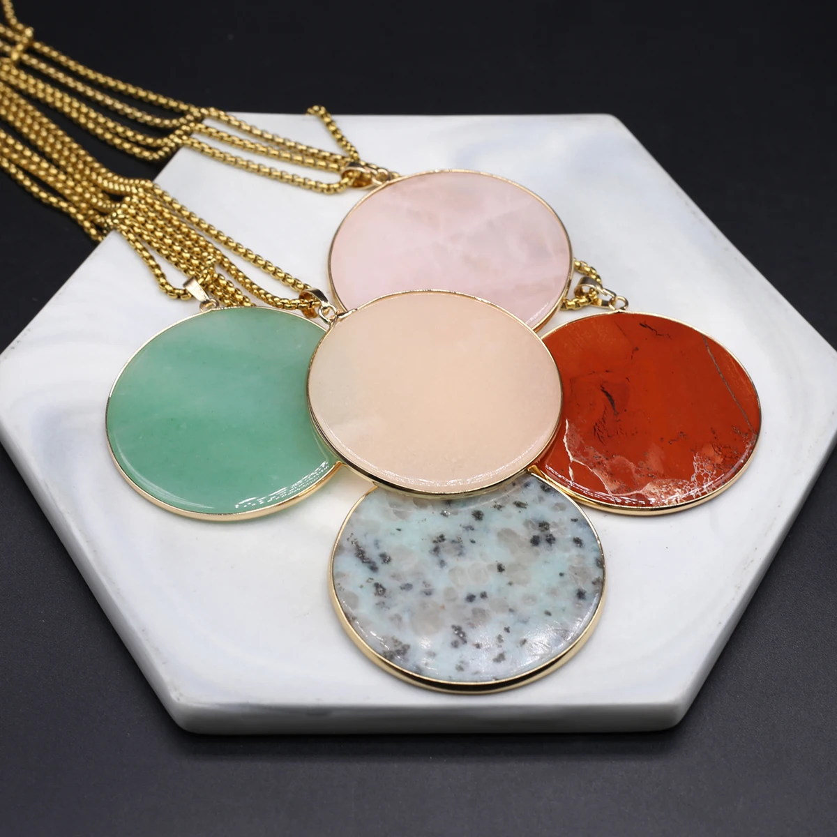 Natural StoneHealing Crystals Amazonite Round Pendant 50mm Necklace Stainless Steel Chain for Women Jewelry Gifts  60cm