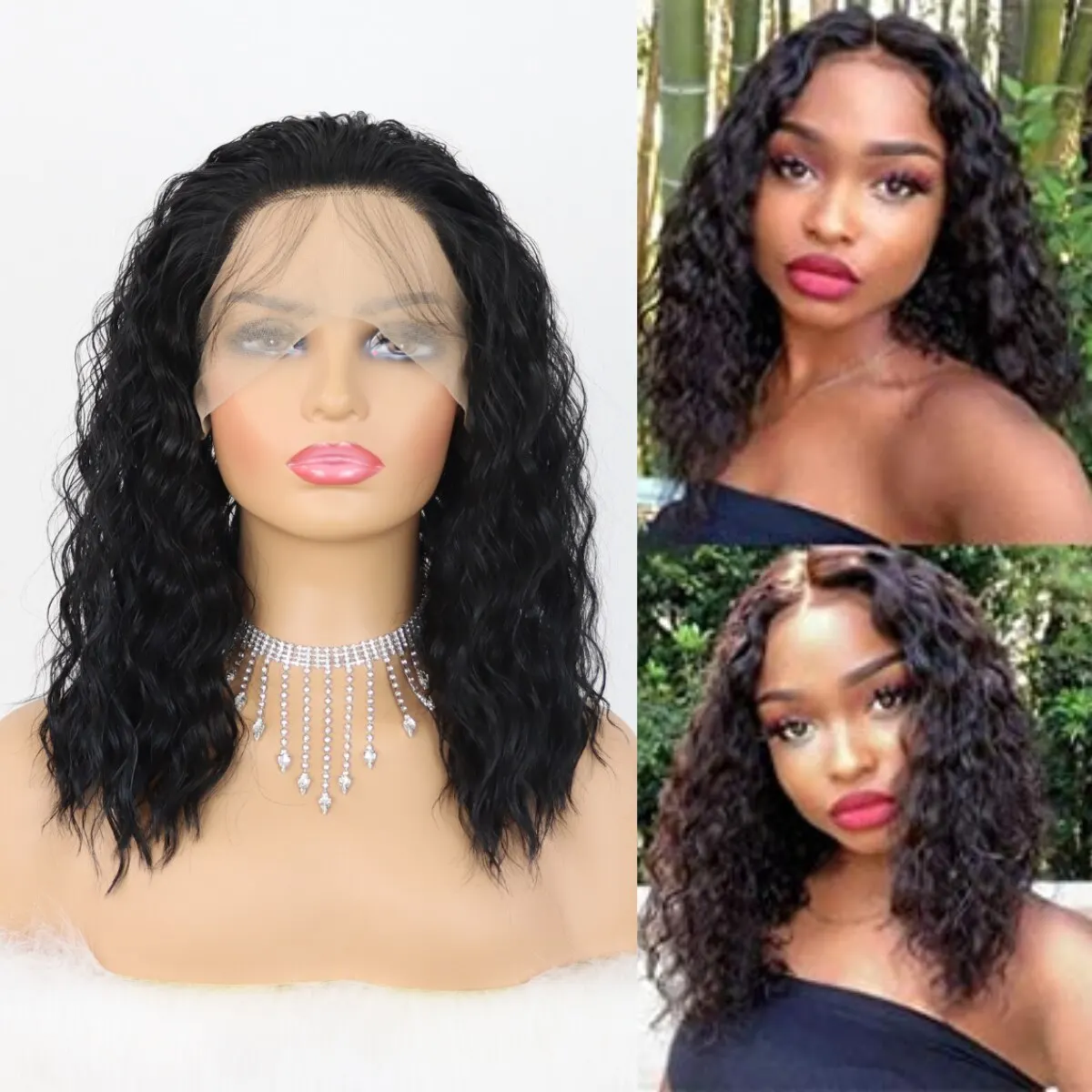 Synthetic Lace Front Wig 24 Inch HD Curly Wigs for Women Soft Black Wig Synthetic Hair Natural Looking Deep Curly Full Wig