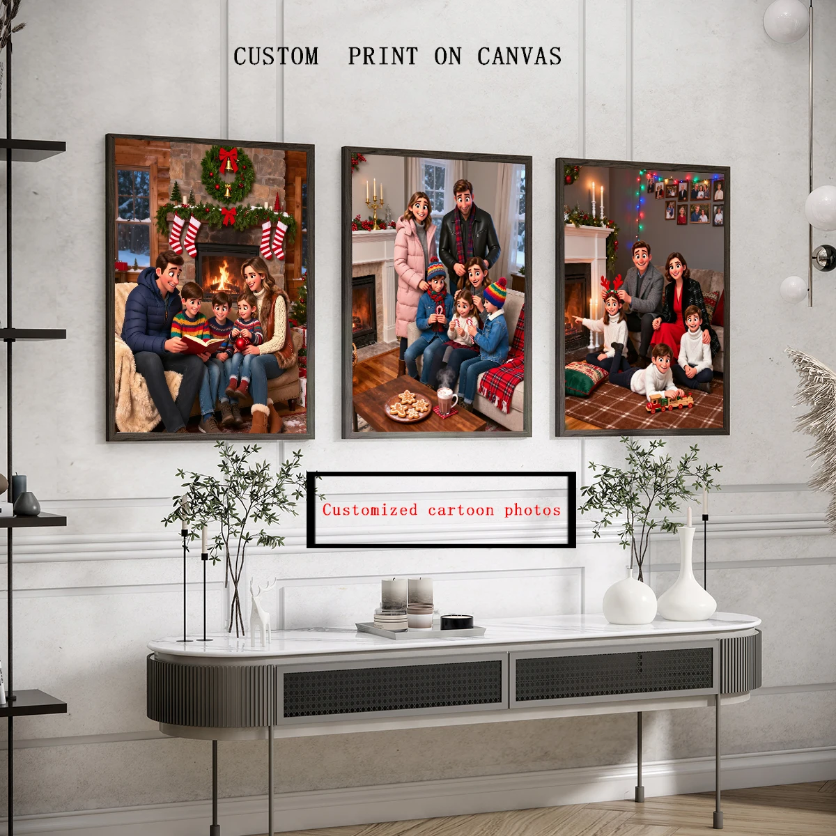 

3pcs photo canvas Poster Custom Cartoon Style as personalized gift, Personalized custom photo,Christmas home decoration Unique W