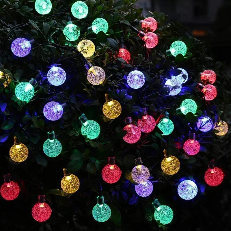 Solar 5/7/12m Outdoor LED Crystal Globe String Light Fairy Light for Garden Wedding Christmas Home Room 2025 Ramadan Decoration