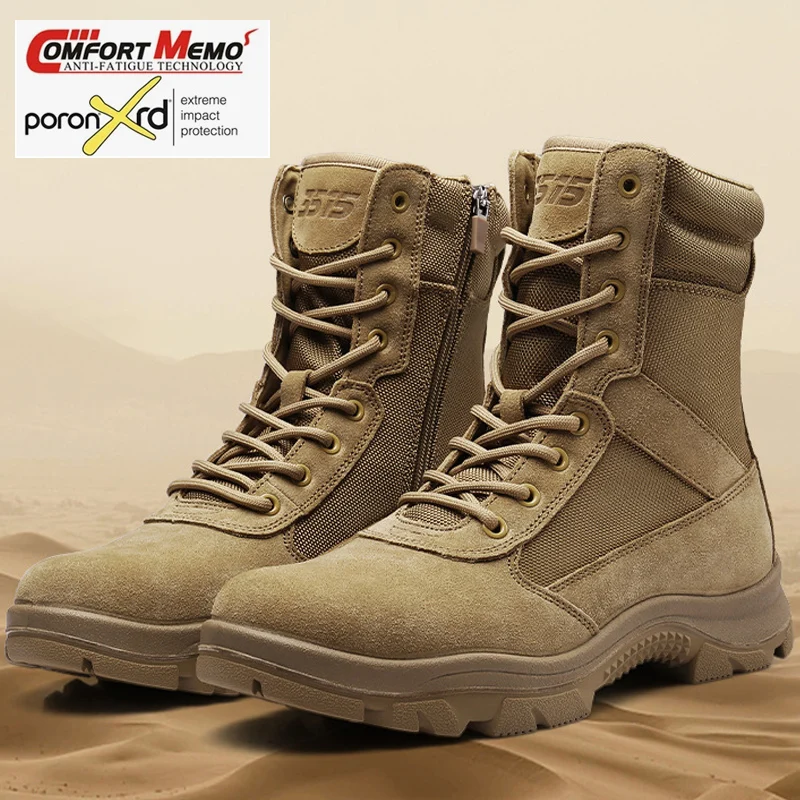 Koe lederen wandelschoenen Heren trekkingschoen mountian Sneakers waterdichte jachtlaarzen Tactische Desert Combat Enkellaars hoge top