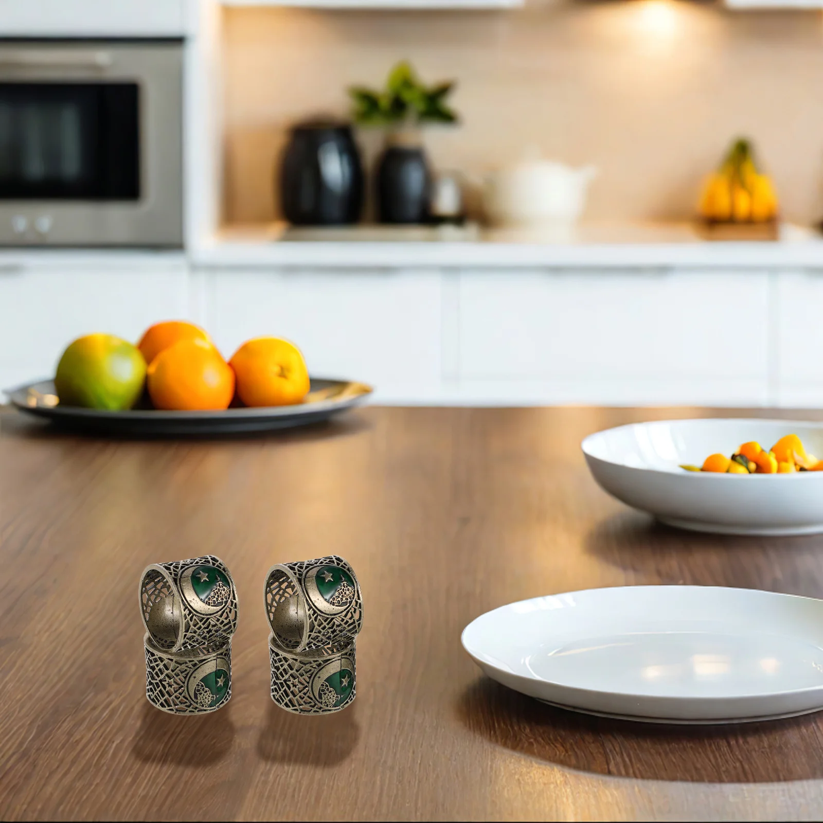 

4Pcs Mubarak Napkin Rings Gold Alloy Middle Eastern Reusable Napkin Holder Ramadan Eid Table Decoration Muslim Holiday Party