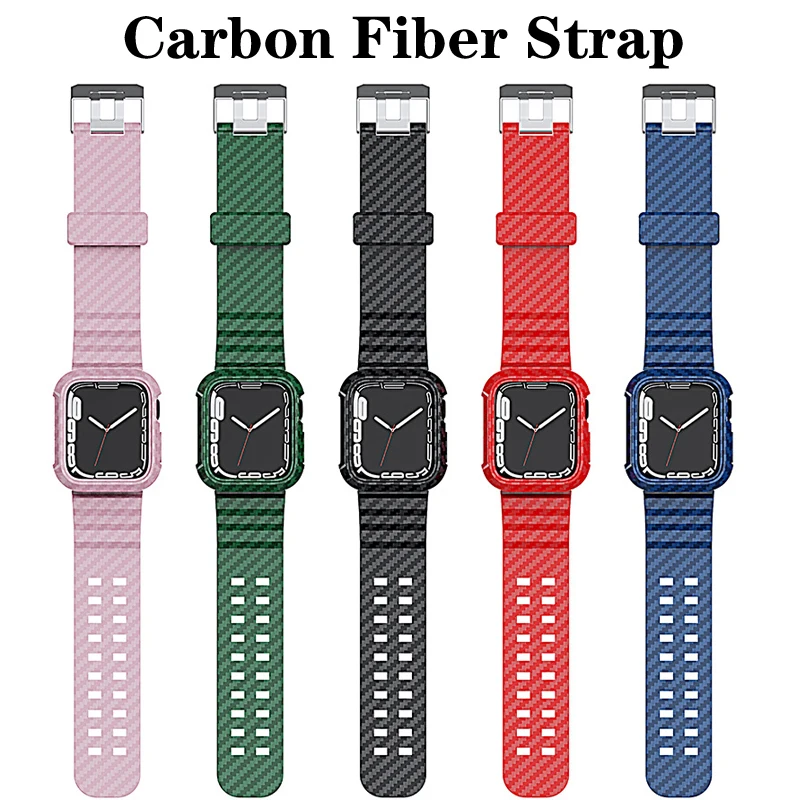 

Carbon Fiber Strap For Apple Watch Band Case 44mm 40mm 45mm 41mm 38mm 42mm watchband + cover bracelet iWatch series 7 6 5 4 3 SE