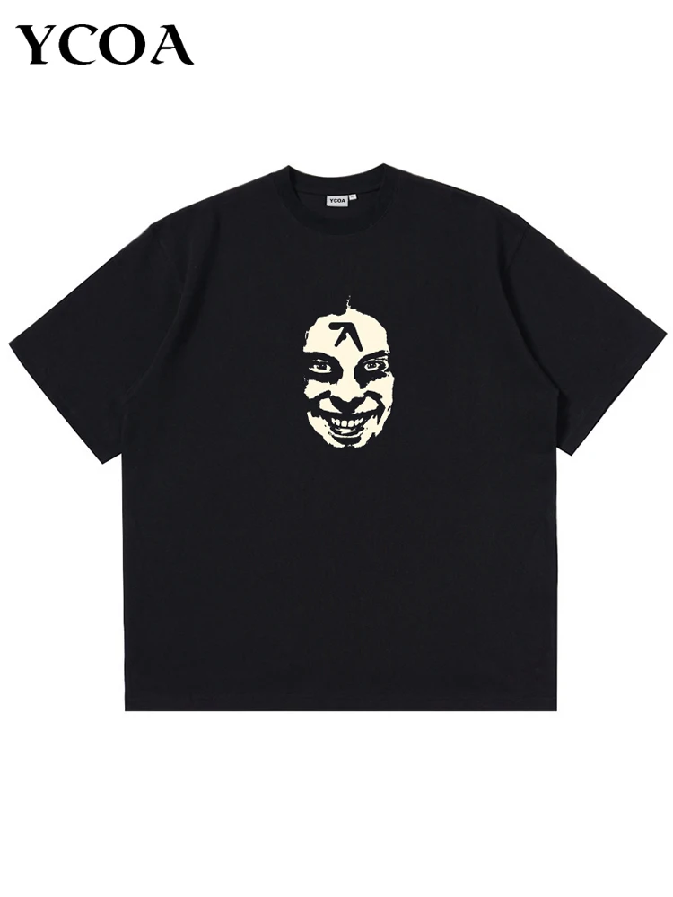 Men's T-Shirt Aphex Twin Graphic Cotton Harajuku Oversized Vintage Korean Fashion Short Sleeve Tops Tees Y2k Streetwear Clothing