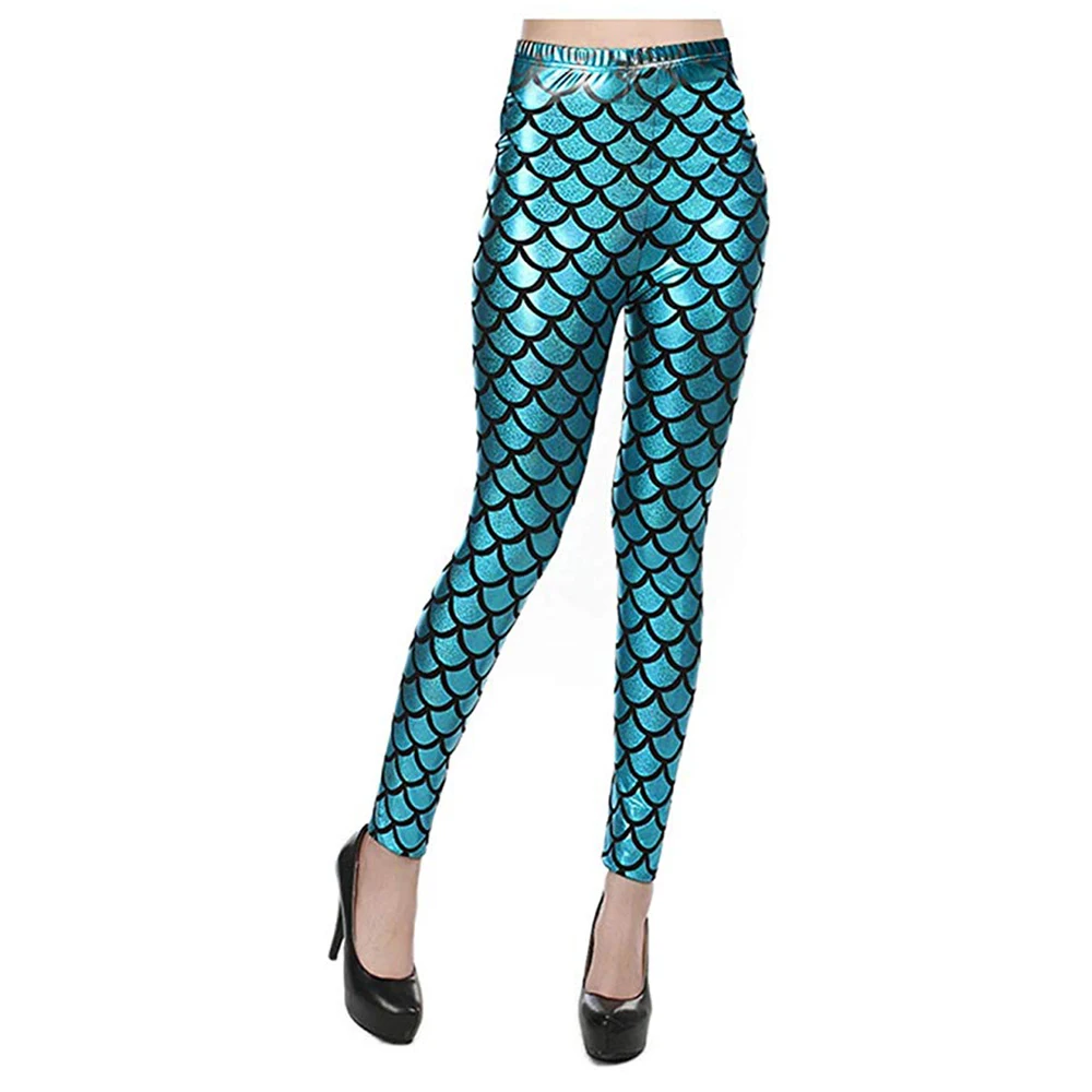 Leggings con estampado de escamas de pescado para mujer, pantalones brillantes para discoteca, moda de primavera, disfraces ajustados de Halloween de nueve puntos