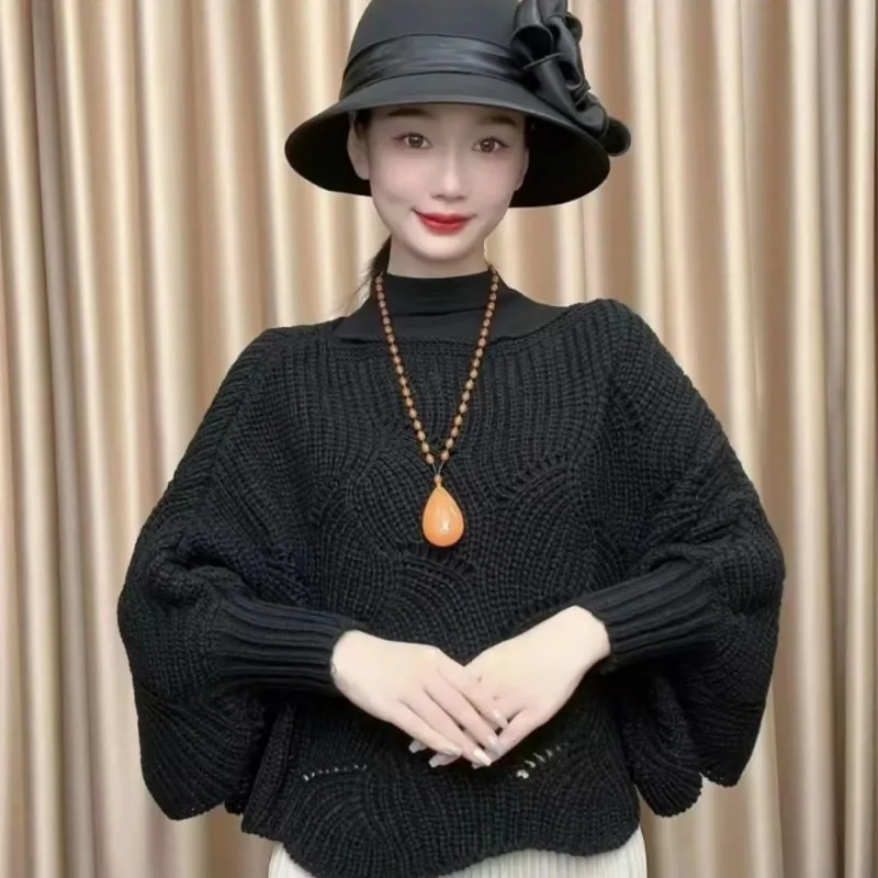 Knitted Sweater Women Bat Sleeve Oversized Shawl Poncho Pullover Korean Fashion Loose Coat Warm New
