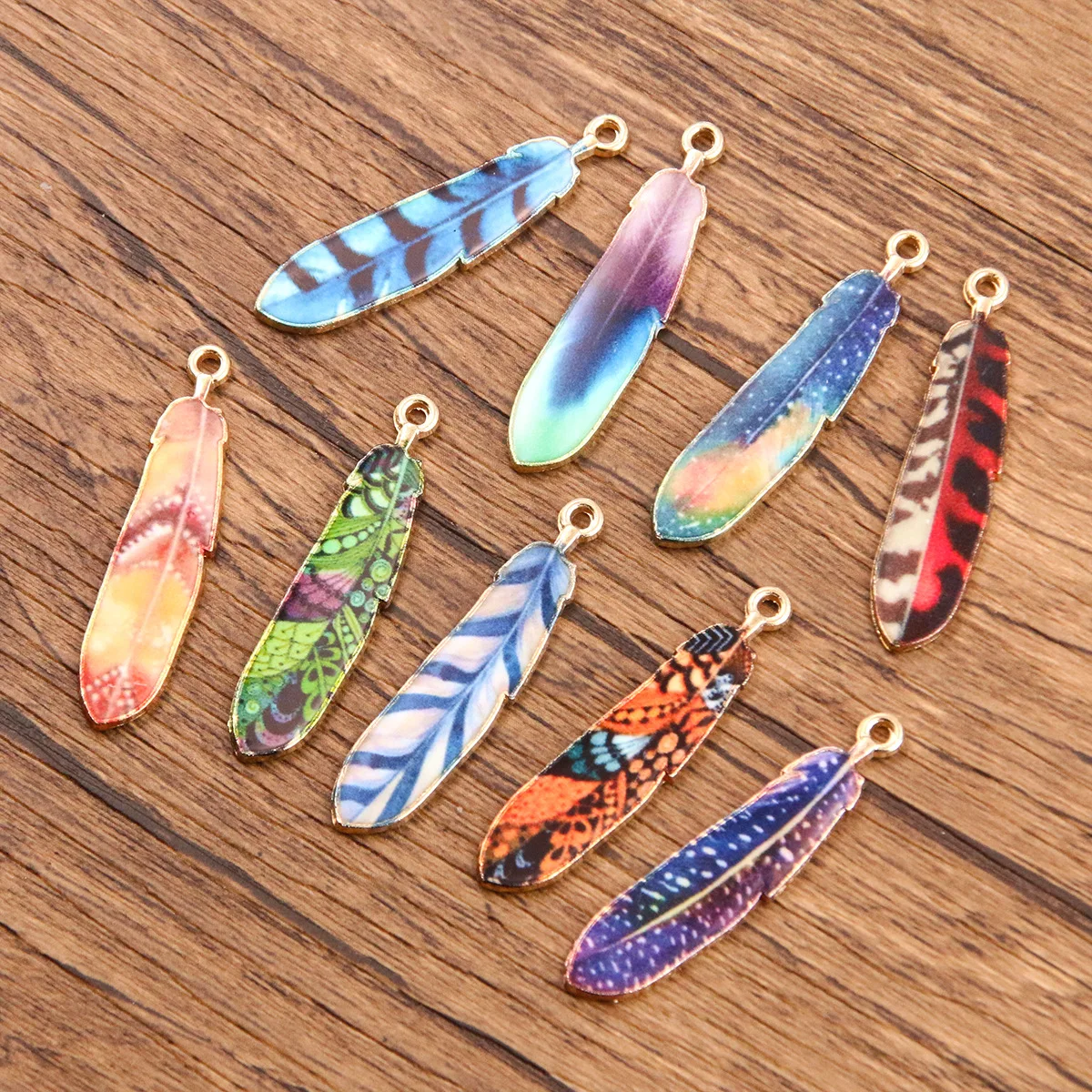 10pcs Set Dazzling Alloy Feather Pendants Intricately Crafted for DIY Jewelry Keychains Necklaces & Earrings tassel making