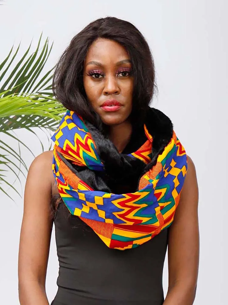 African Ankara Printed Women's Thick Scarf Winter Hoop Scarf Retro Hoop Scarf Autumn and Winter Warm Neck Gaiter