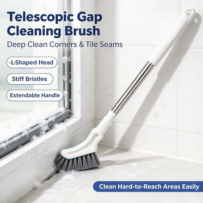 Telescopic Long Handle Gap Cleaner Brush Multi-functional Household Brush for Bathroom Floor Tile Window Crack Deep Clean