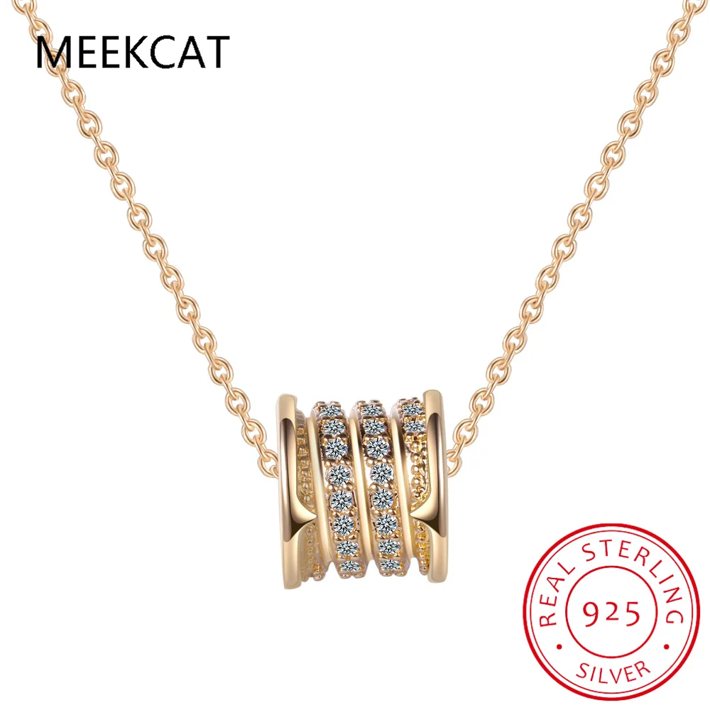 925 Sterling Silver Classical Waist Bead Pendant Necklace Cubic Zircon Neck Chain for Women Birthday Valentine\'s Day Gift BSN318