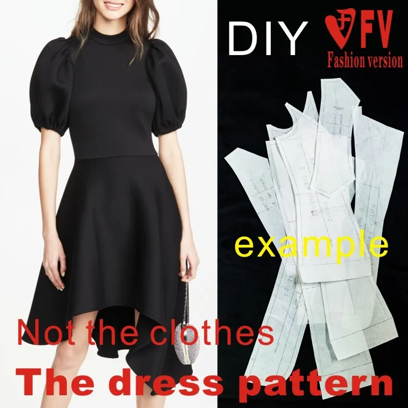 Garment cutting pattern women's asymmetrical puff sleeve dress sewing design drawings BLQ-500