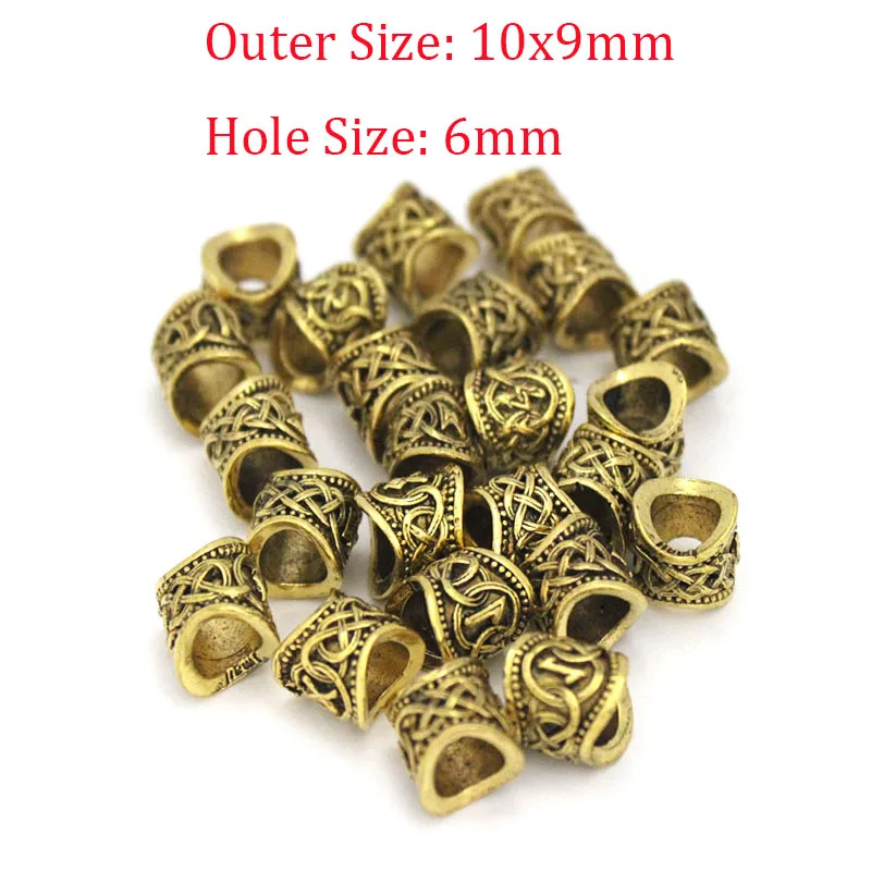 24pcs/Set Viking Runes Beads for Jewelry Making Hair Braid Dreadlock Beard Beads Metal Spacer Large Hole Knife Beads DIY Craft