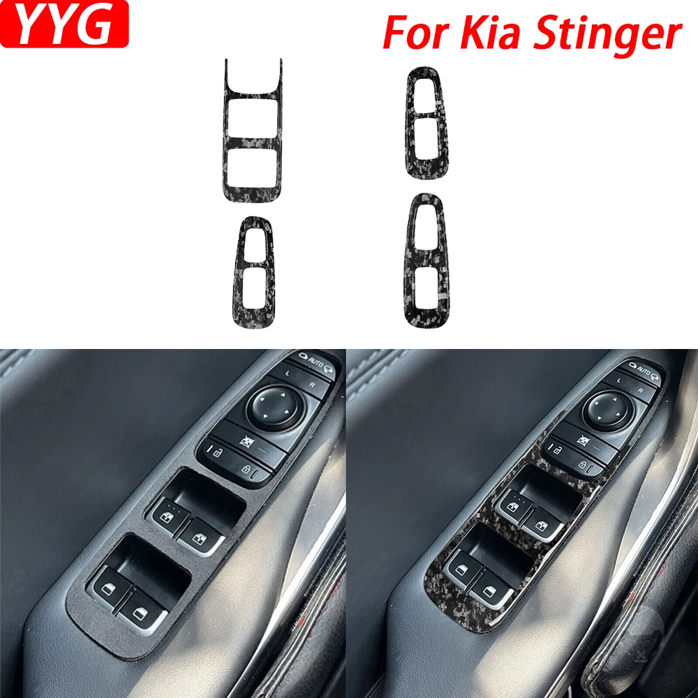 For Kia Stinger 2019-2023 Forged Carbon Fiber Window Lift Control Panel Trim Cover Car Interior Decorative Accessories Sticker