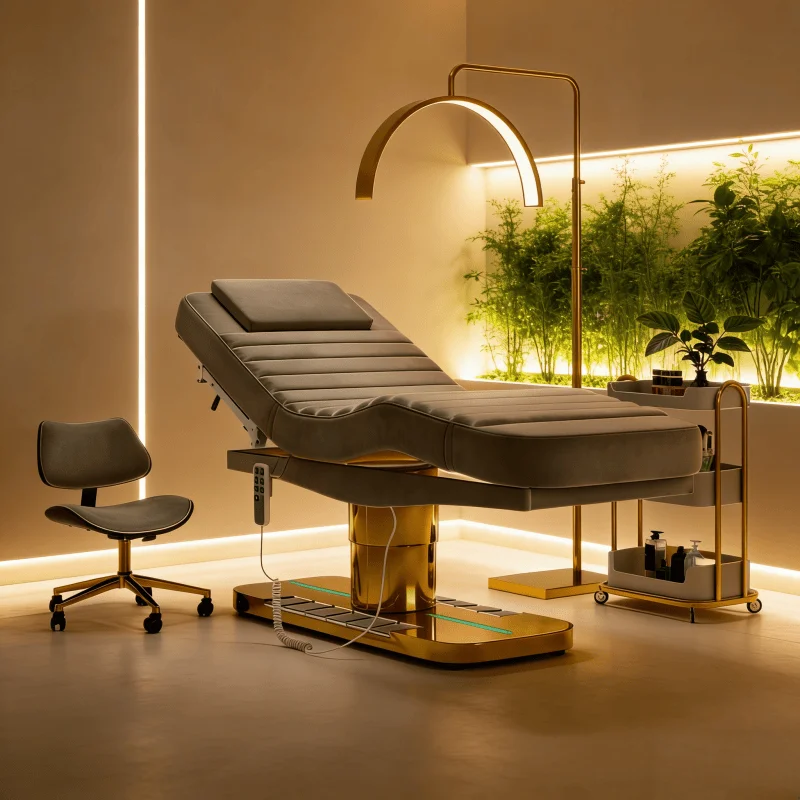 

Beauty Salon Furniture Medical Facial Spa Bed Gold 3 Motor Electric Salon Reclining Beauty Treatment Bed