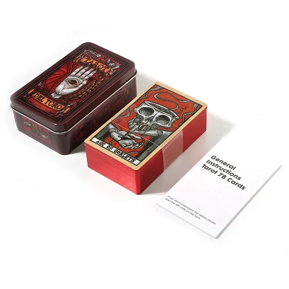 Del Toro tarocchi in scatola di metallo di latta 78pcs carte dorded Edge Guidebook Light Seer Tarot Deck Stocking Blooming Cat