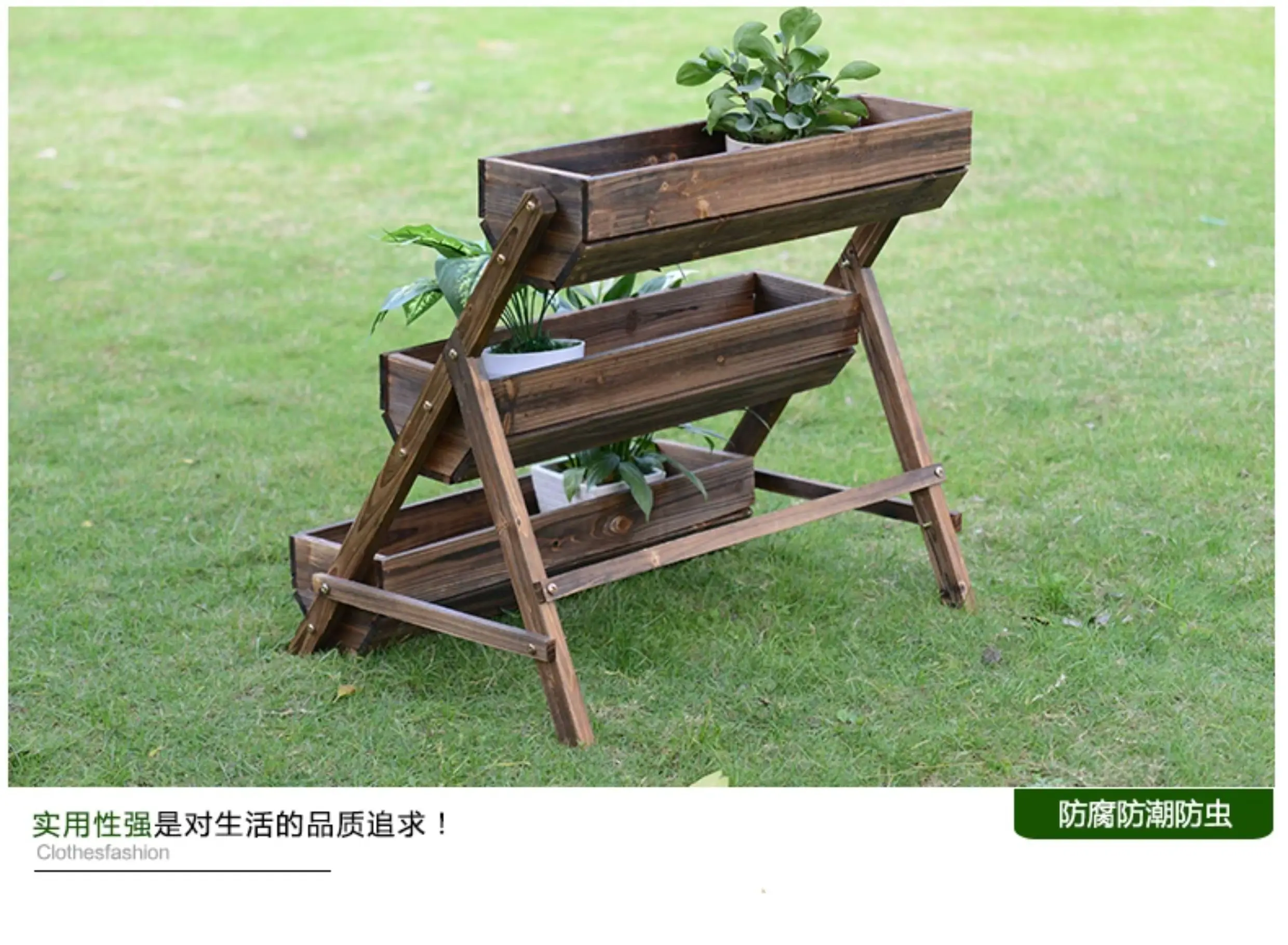 Solid Wood Plant Stand, Multi-Tier Flower Shelf for Indoor/Outdoor, Corrosion-Resistant Display Rack
