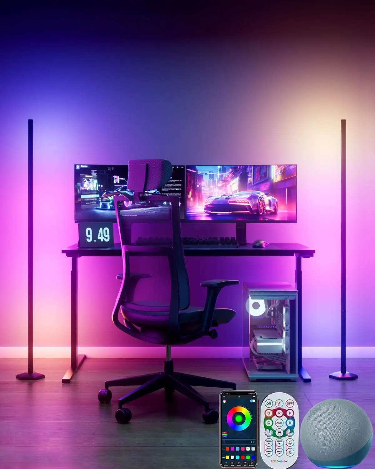 

Smart RGB LED Corner Floor Lamp 2-Pack with Music Sync, Alexa/Google Compatible, App & Remote Control