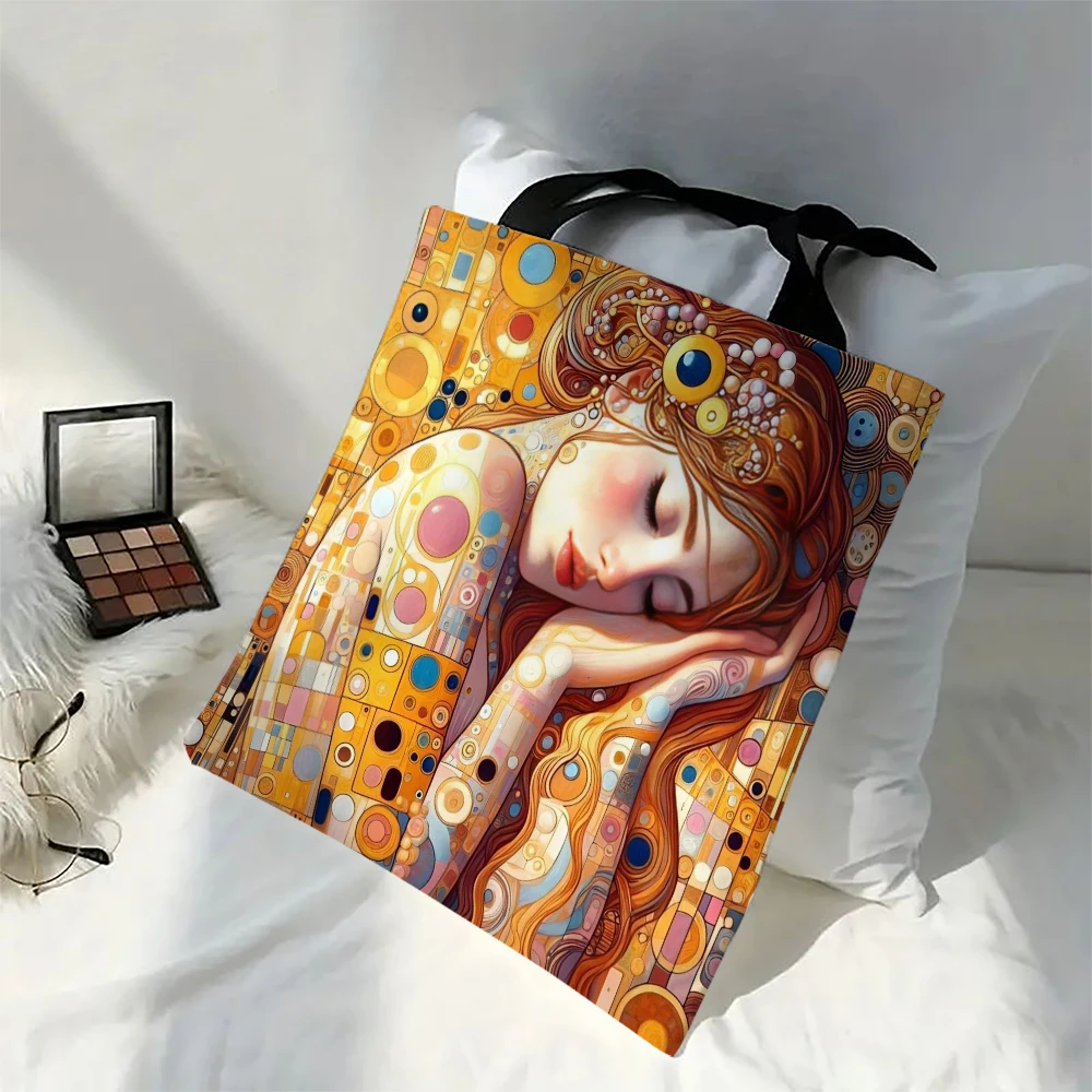 1pc Gustav Klimt Shopping Bag Artistic Ladies Bags Popular Functional Bag Polyester Material Accessory Handbag 30x35cm