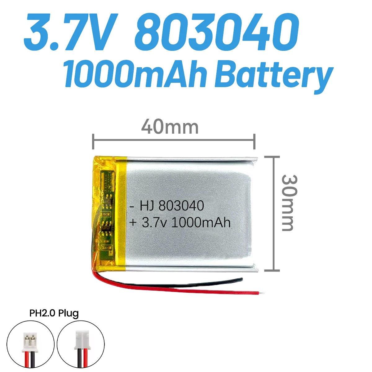 803040 3.7V 1000mAh Lithium Polymer Battery for MP3/4/5 DVD GPS VR DVR Player Navigator Speaker Electric 103040 603040 403040