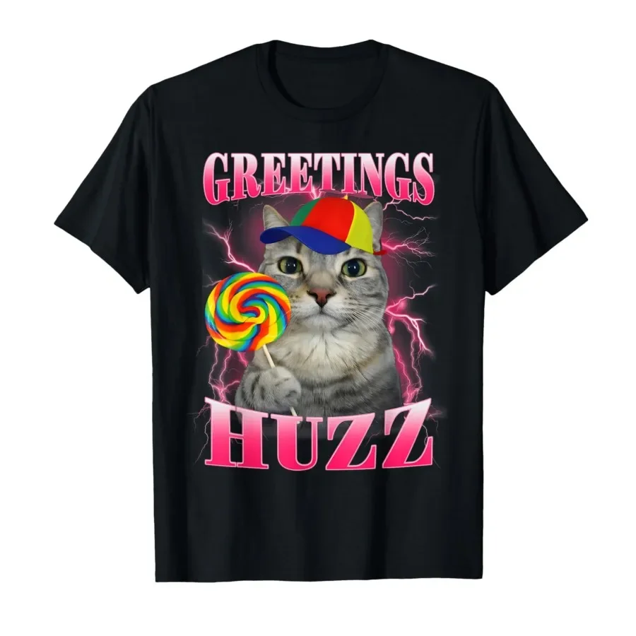 

Cat Meme Greetings Huzz Funny Lollipop T-shirt For Men Women 100% Cotton T Shirts Short Sleeve Tops 0413-1