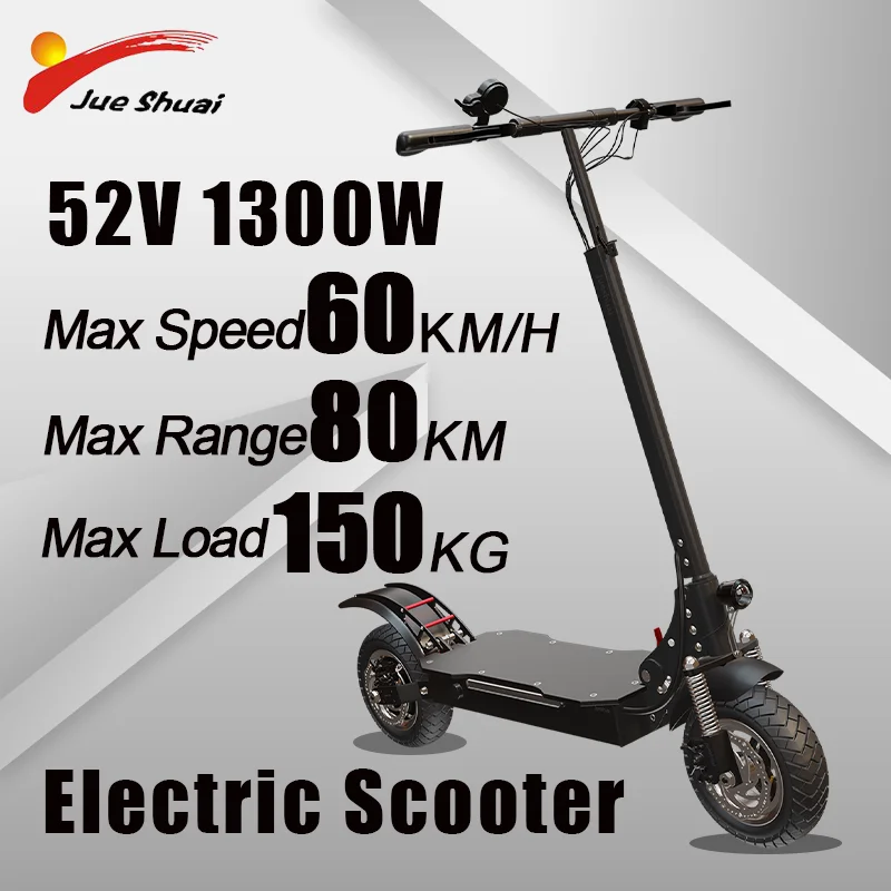 65KM/H Top Speed Electric Scooter 1300W Rear Motor Commuter Scooter 10 Inch Tire Patinete eléctrico 40 Degree Climbing Angle