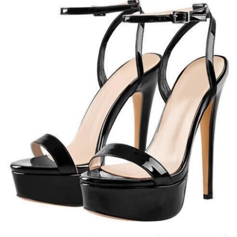 

Women Super High Heel Sandal Roman Night Club Summer Shoe Open Toe Sexy Platform Sandals with Ankle Strap Black Red Gold