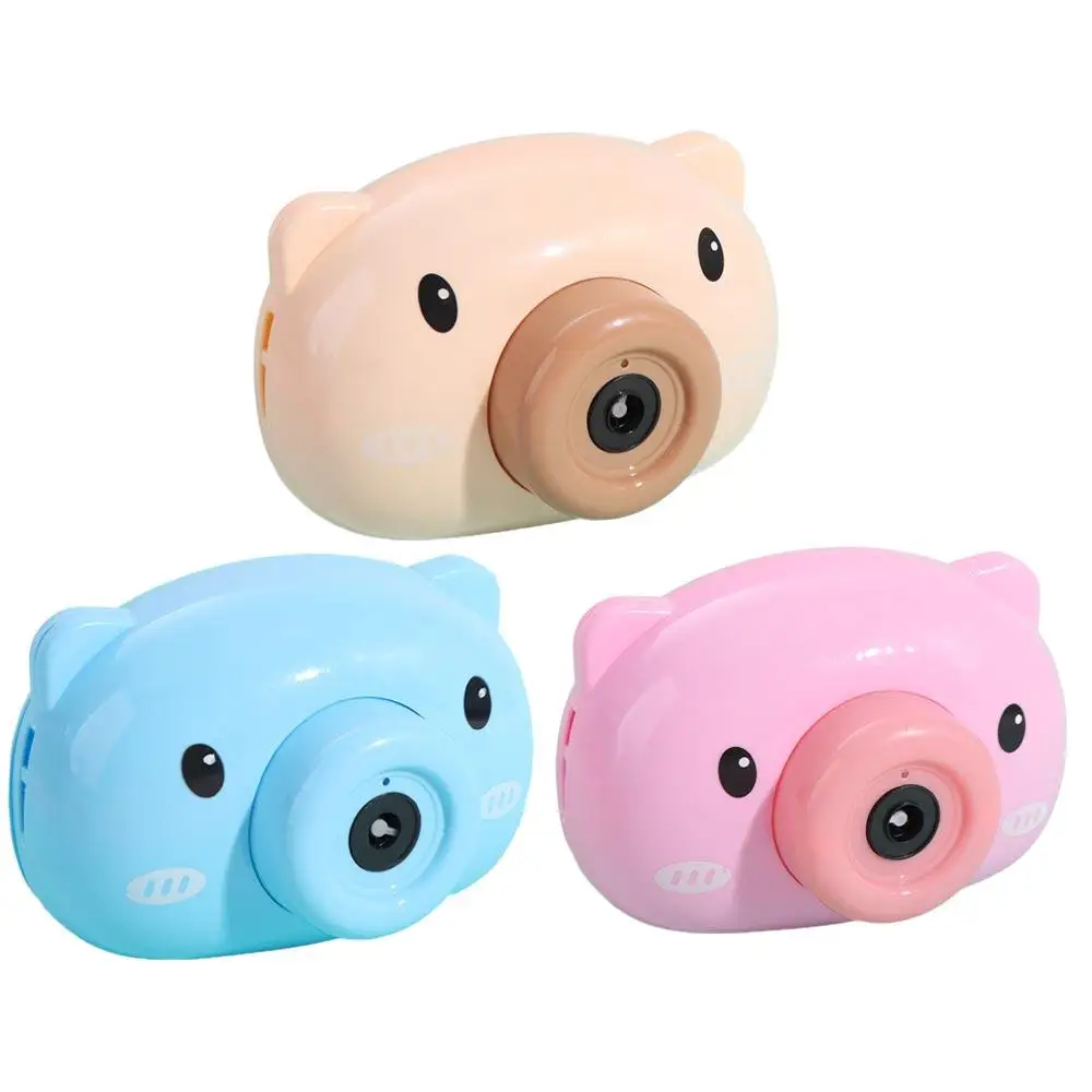 Máquina de bolhas infantil durável, formato de câmera automática, fabricante de bolhas de sabão, brinquedo, porco, desenho animado, soprador de bolhas, casamento