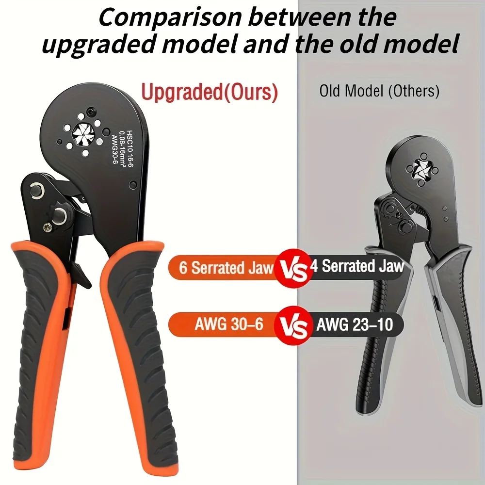 HSC8 16-6 Sechskant-Crimper-Set mit 800 Stück PVC-isolierten Aderendhülsen, 0,08-16mm² AWG30-5 für elektrische Verbindungen – Detail 3