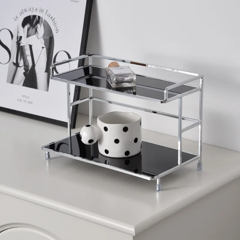 

Luxury Desktop Double-layer Storage Rack Kitchen Organizer Iron Frame Dressing Table Cosmetics Bathroom Water Cup Storage Rack