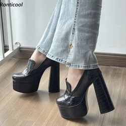 Ronticool New Women Platform Pumps Chunky Heels Round Toe Black Banquet Shoes Ladies US Plus Size 35-52