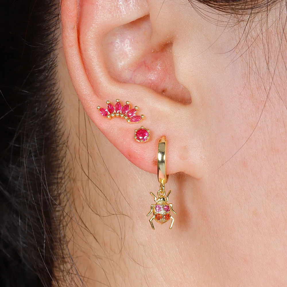 3 stücke Mode Schwarz Zirkon Blume Creolen Set für Frauen Einfache Edelstahl Anhänger Punk Stud Ohrringe Piercing Schmuck