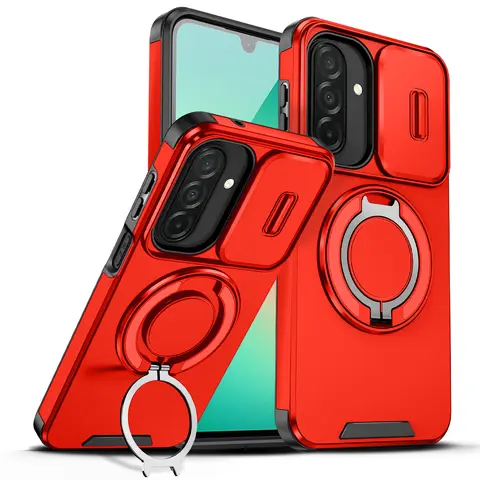 Sliding Camera Lens Protection Armor Phone Case For Samsung Galaxy A27 360° Rotate Ring Holder Kickstand Shockproof Back Cover