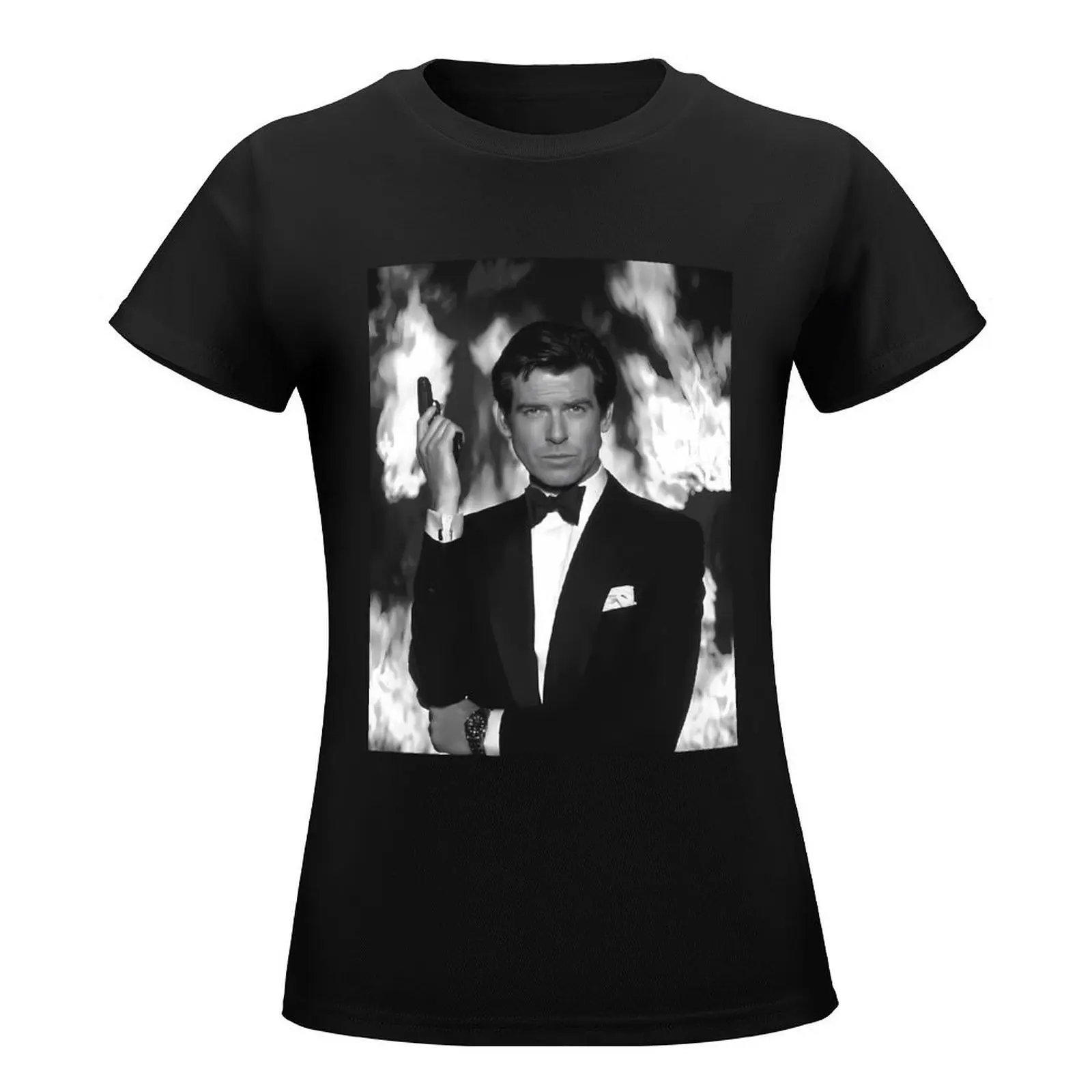 Pierce Brosnan Art T-Shirt summer clothes female Short sleeve tee oversized workout shirts for Women