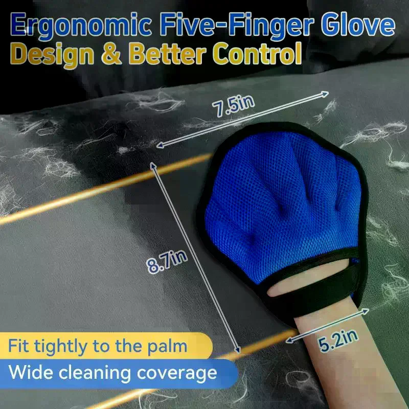 Upgraded Pet Hair Removal Glove For Dogs & Cats, Electrostatic Five-Finger Hair Remover For Furniture, Couch, Carpet